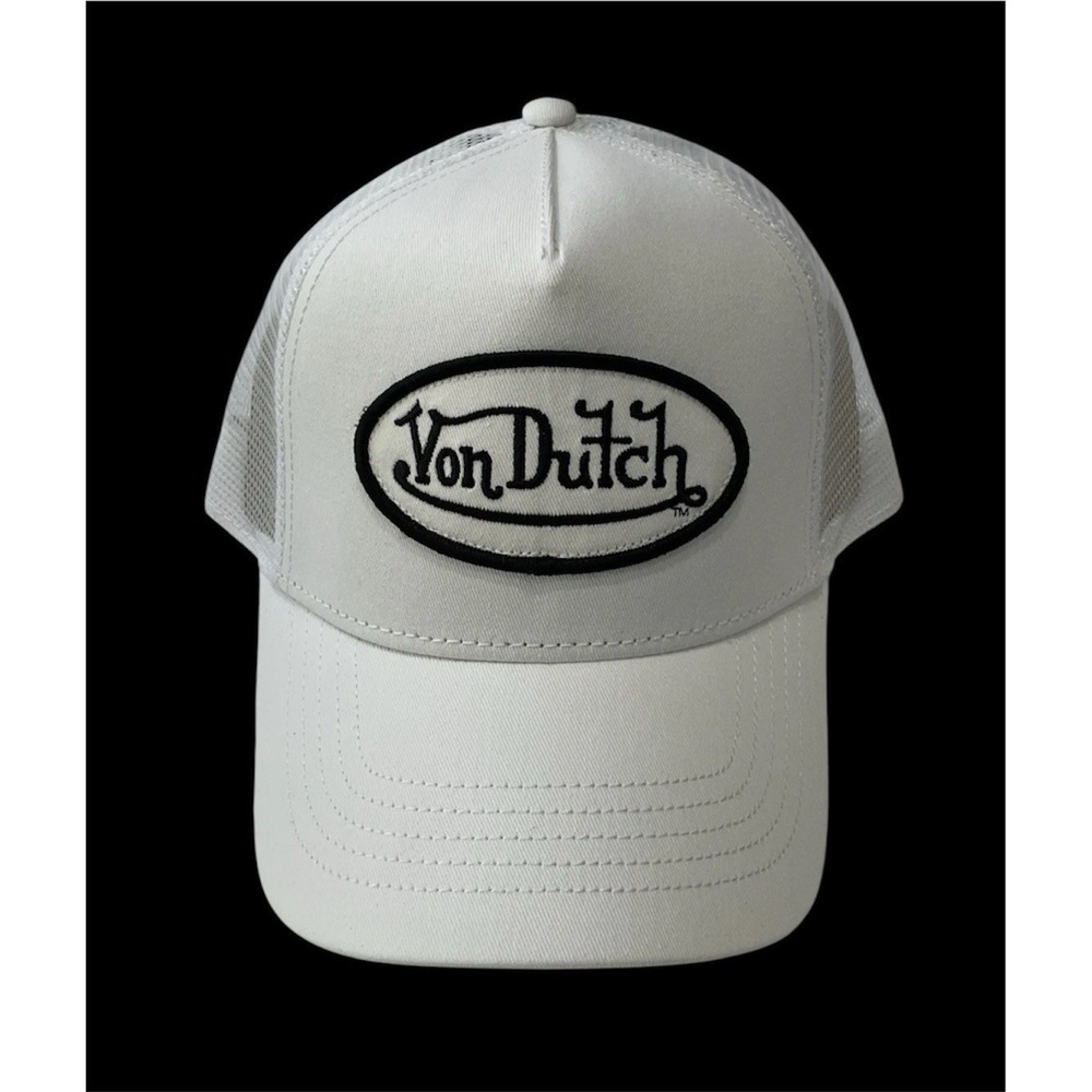 New White Von Dutch Trucker Hat Usa Patch on White Denim‎